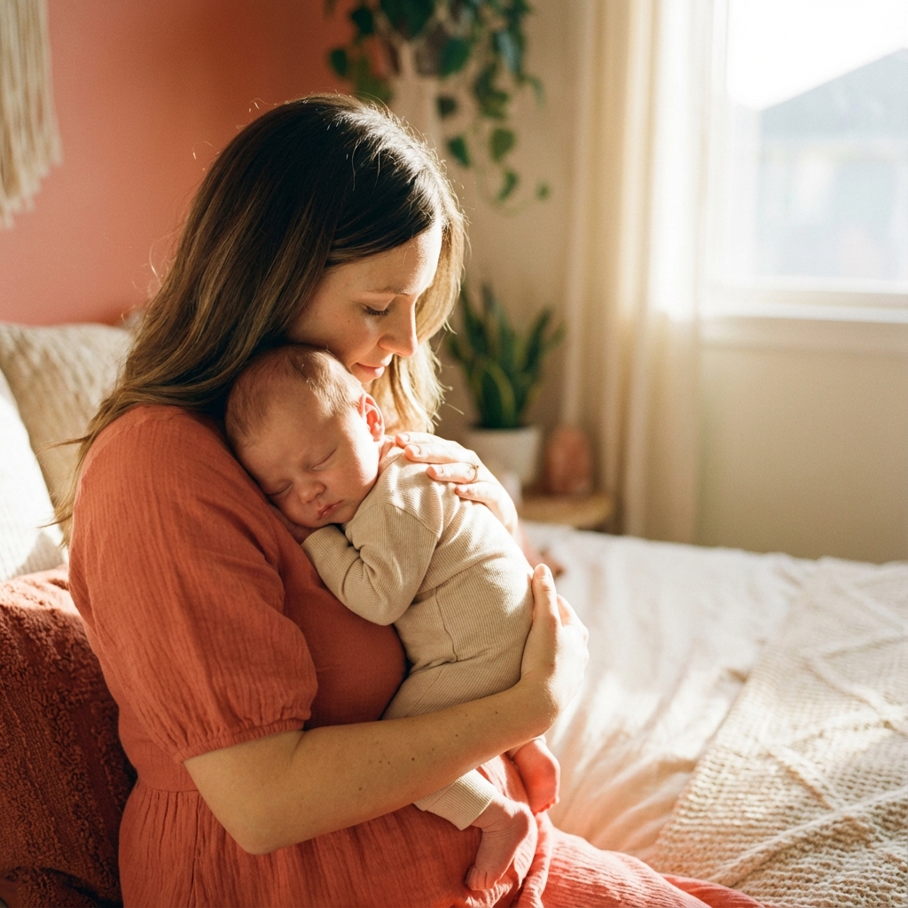 Mother carrying her baby